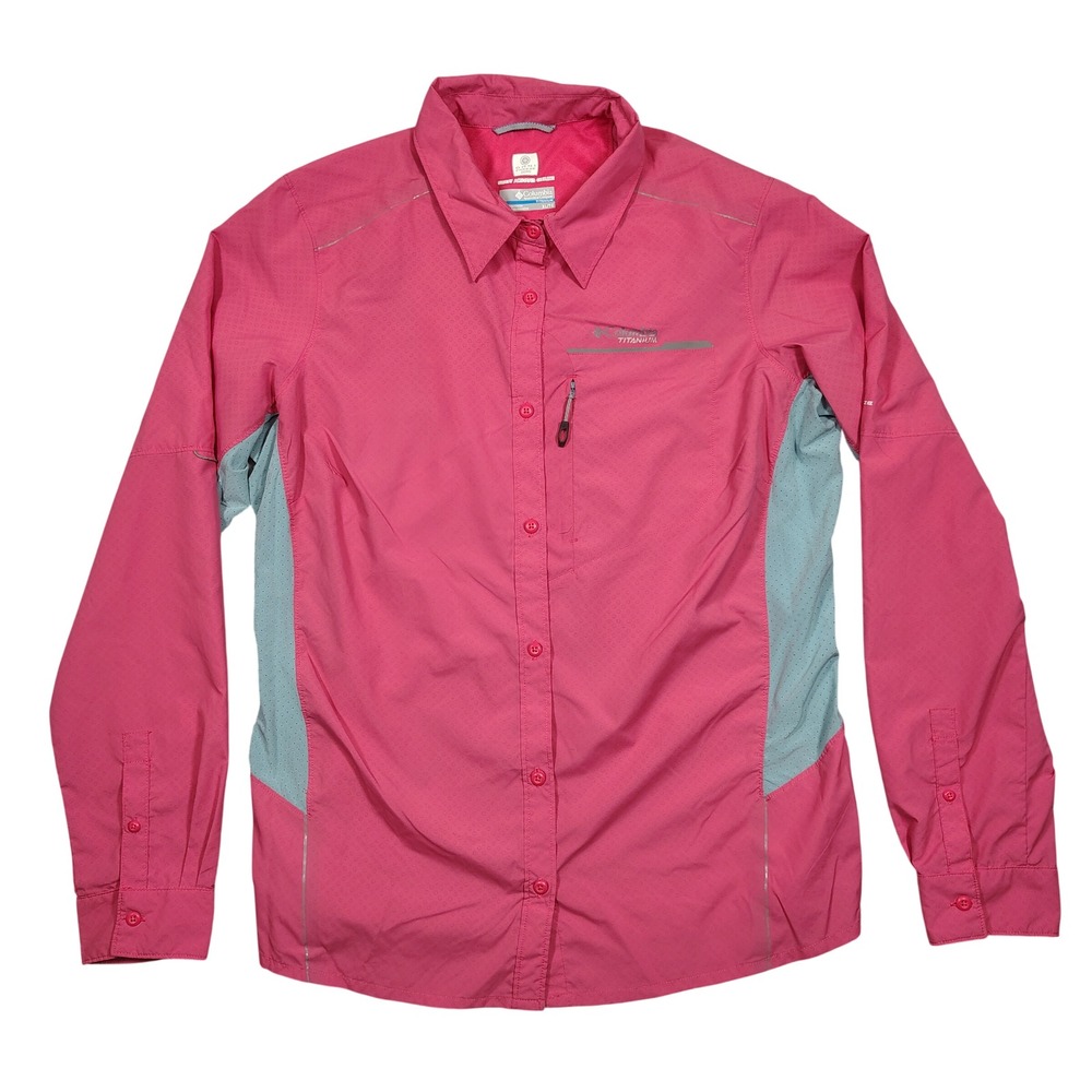 Columbia Titanium Shirt Womens XL Pink‎ Omni-Freeze Zero Hiking Long Sleeve Poly